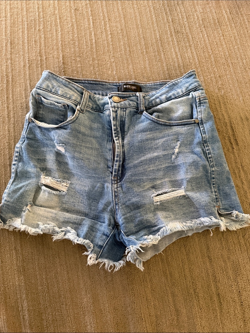 Black Label Light Blue Distressed Denim Shorts